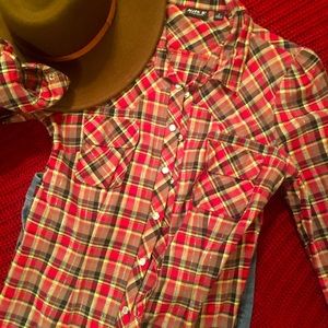 Allen B by Allen Schwartz Plaid Fitted Top, Size M